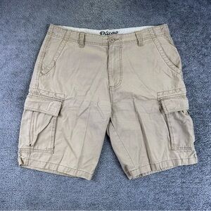 Plugg Men’s Khaki Cargo Shorts Size 36 Canvas 100% Cotton Heavy Distressed Y2K